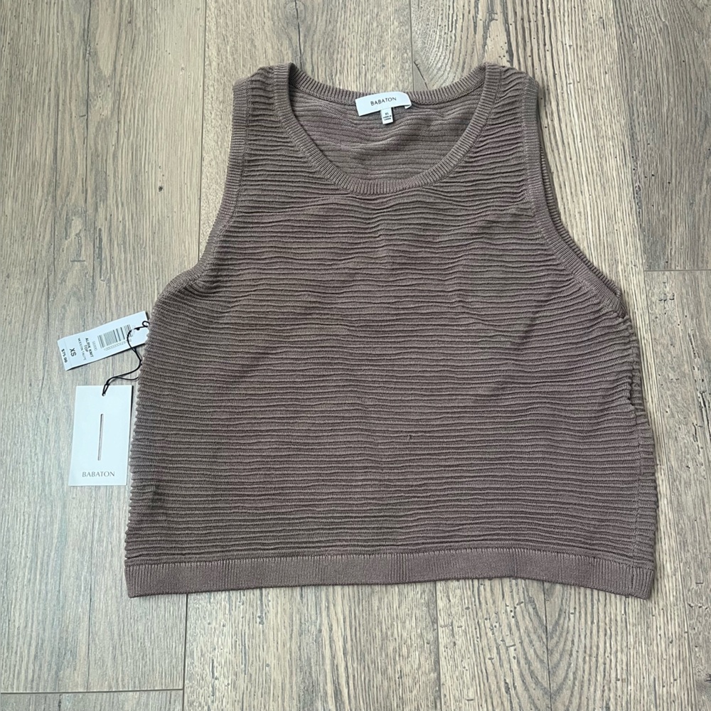 Aritzia Babaton‎ Alrik Knit Ribbed Top- Brown- Sz XS